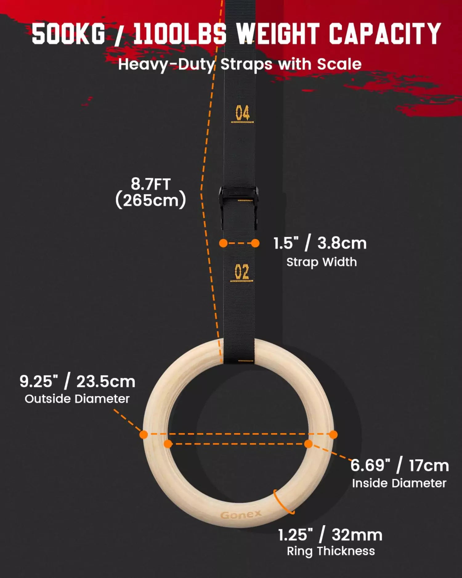 gonex-wooden-gymnastic-rings-for-workouts-exercises-with-precision-numbered-stra image 4
