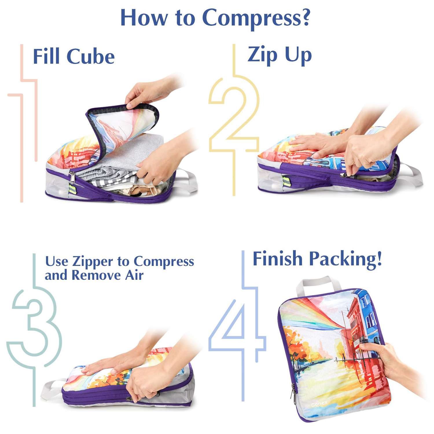gonex-rainbow-compression-packing-cubes-4-piece-set-double-zip-space-saving-lugg image 6