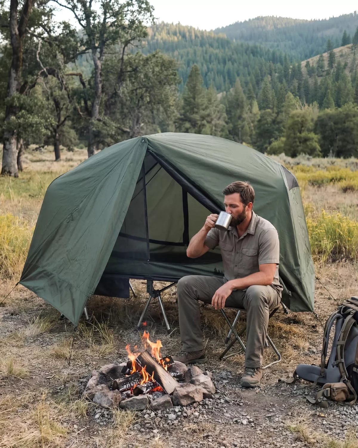 gonex-1-person-off-ground-folding-camping-cot-combo-extra-wide-31-5-bed-with-2-h image 2