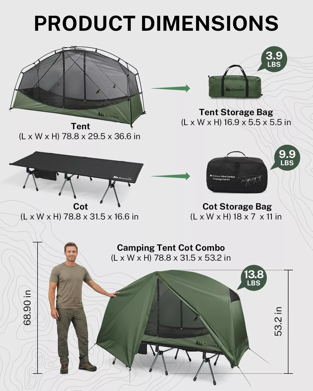 gonex-1-person-off-ground-folding-camping-cot-combo-extra-wide-31-5-bed-with-2-h image 3