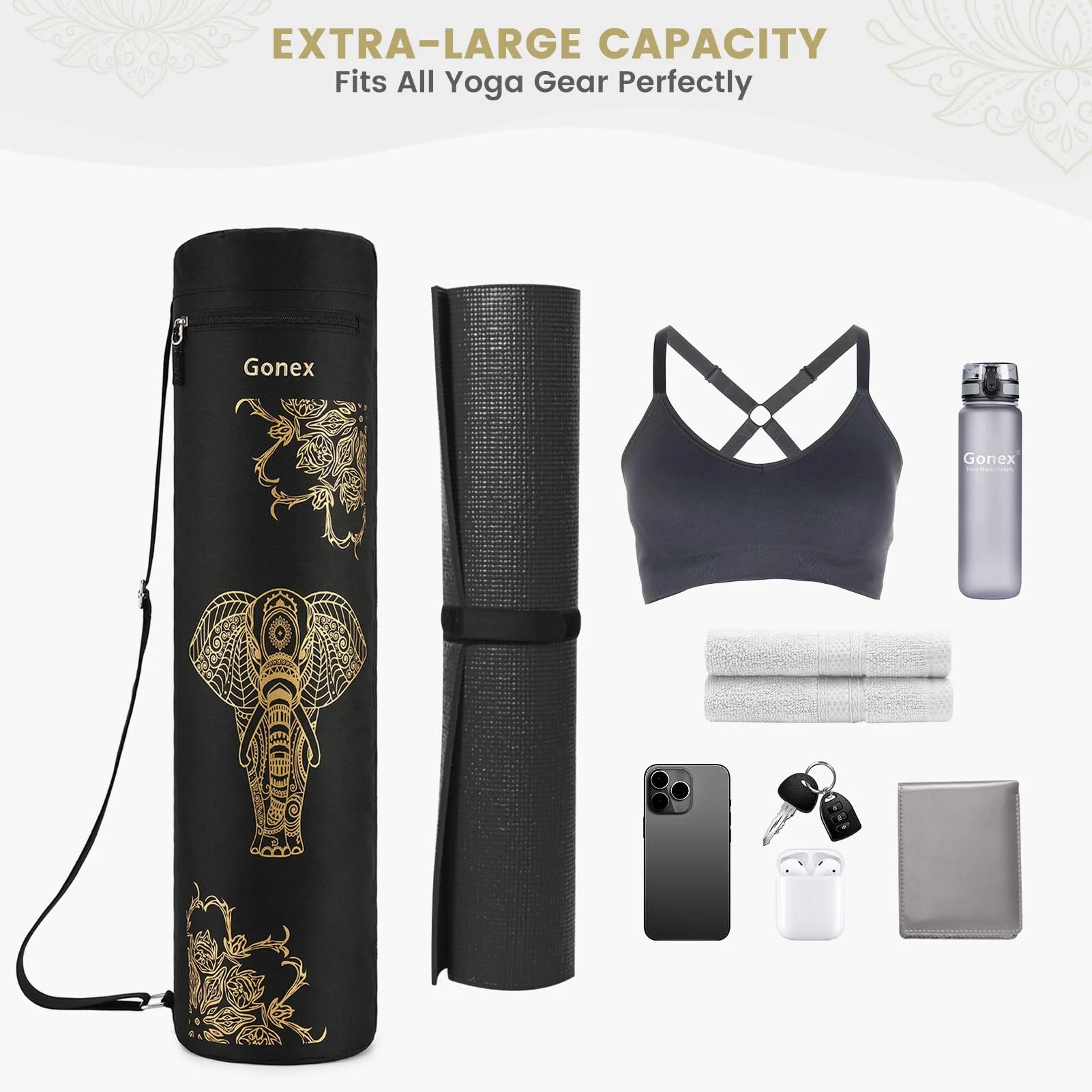 gonex-yoga-mat-bag-elephant-print-water-resistant-600d-oxford-carrier-with-sbs-z image 6