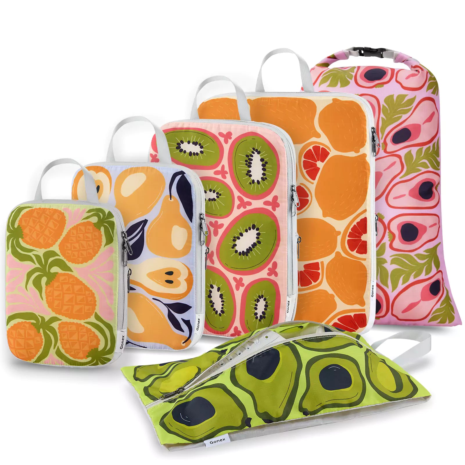 gonex-cute-fruit-compression-packing-cubes-dual-zipper-space-saving-travel-organ image 2