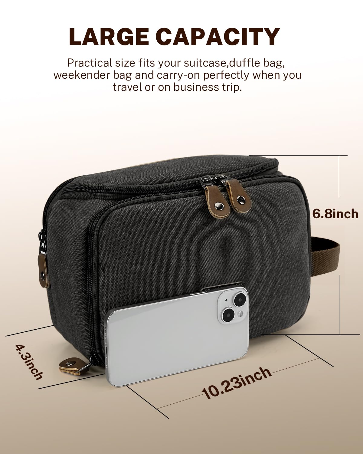 gonex-travel-toiletry-bag-for-men-water-resistant-canvas-dopp-kit-with-leather-z image 8