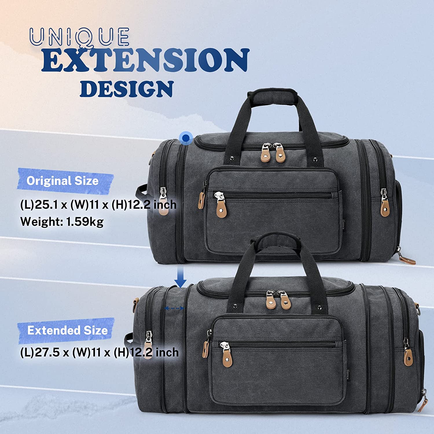 gonex-60l-canvas-duffle-bag-with-shoe-compartment-weekender-travel-duffel-with-l image 6