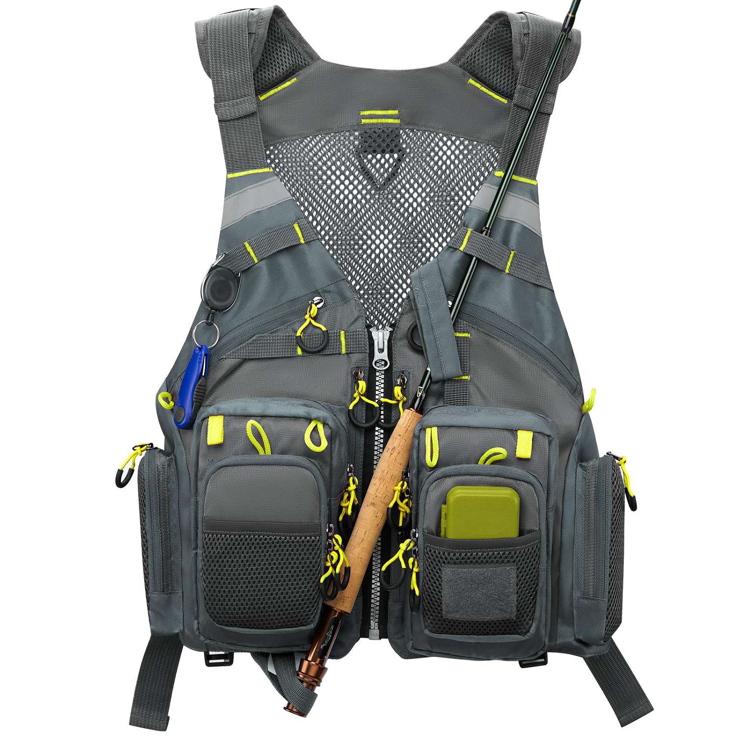 gonex-fly-fishing-vest-multi-pocket-mesh-design-with-d-rings-and-net-holder image 2