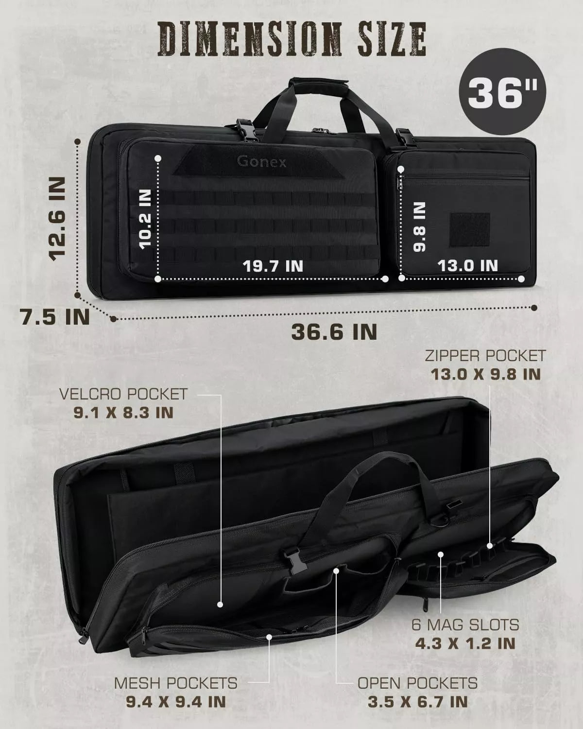gonex-36-double-tactical-rifle-case-padded-dual-firearm-soft-gun-bag-with-divide image 5