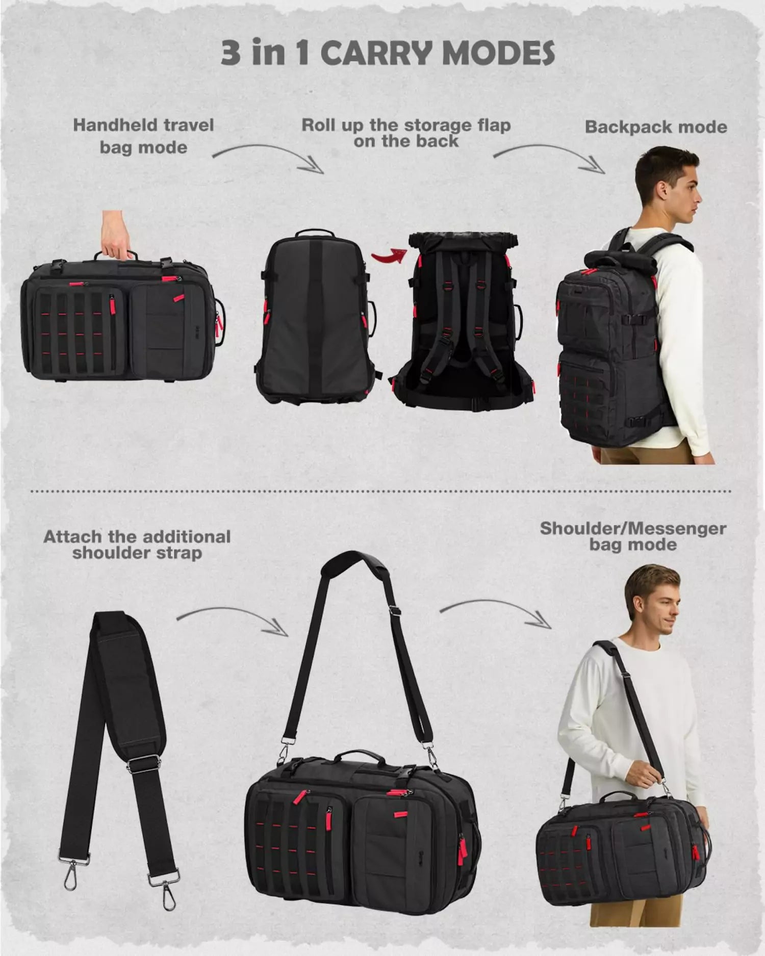 gonex-nylon-carry-on-travel-backpack-45l-ultralight-9-pocket-weekender image 8