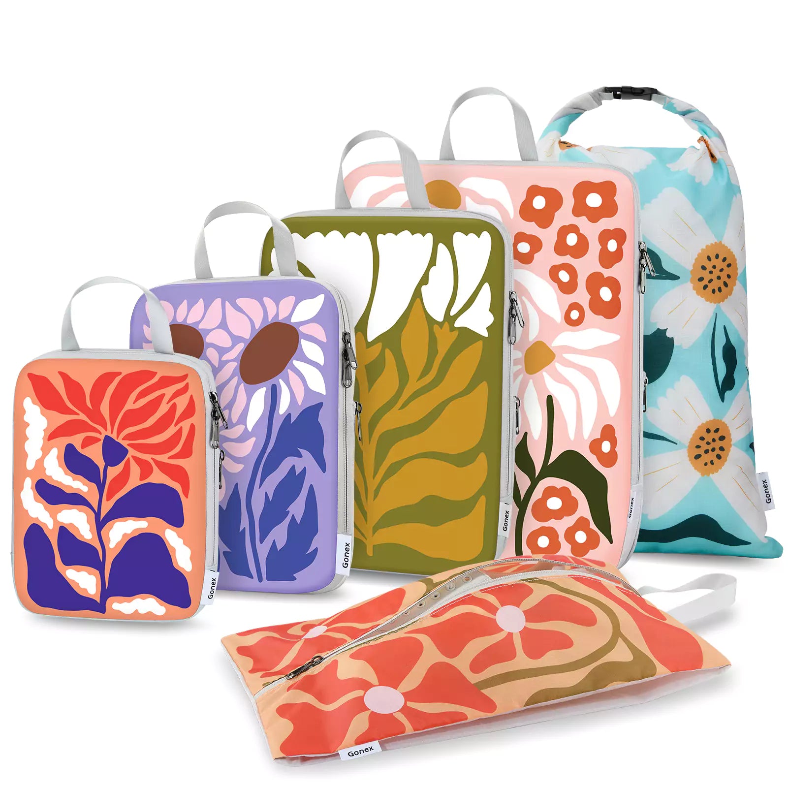 gonex-floral-compression-packing-cubes-4-piece-set-30-space-saving-water-repelle image 4