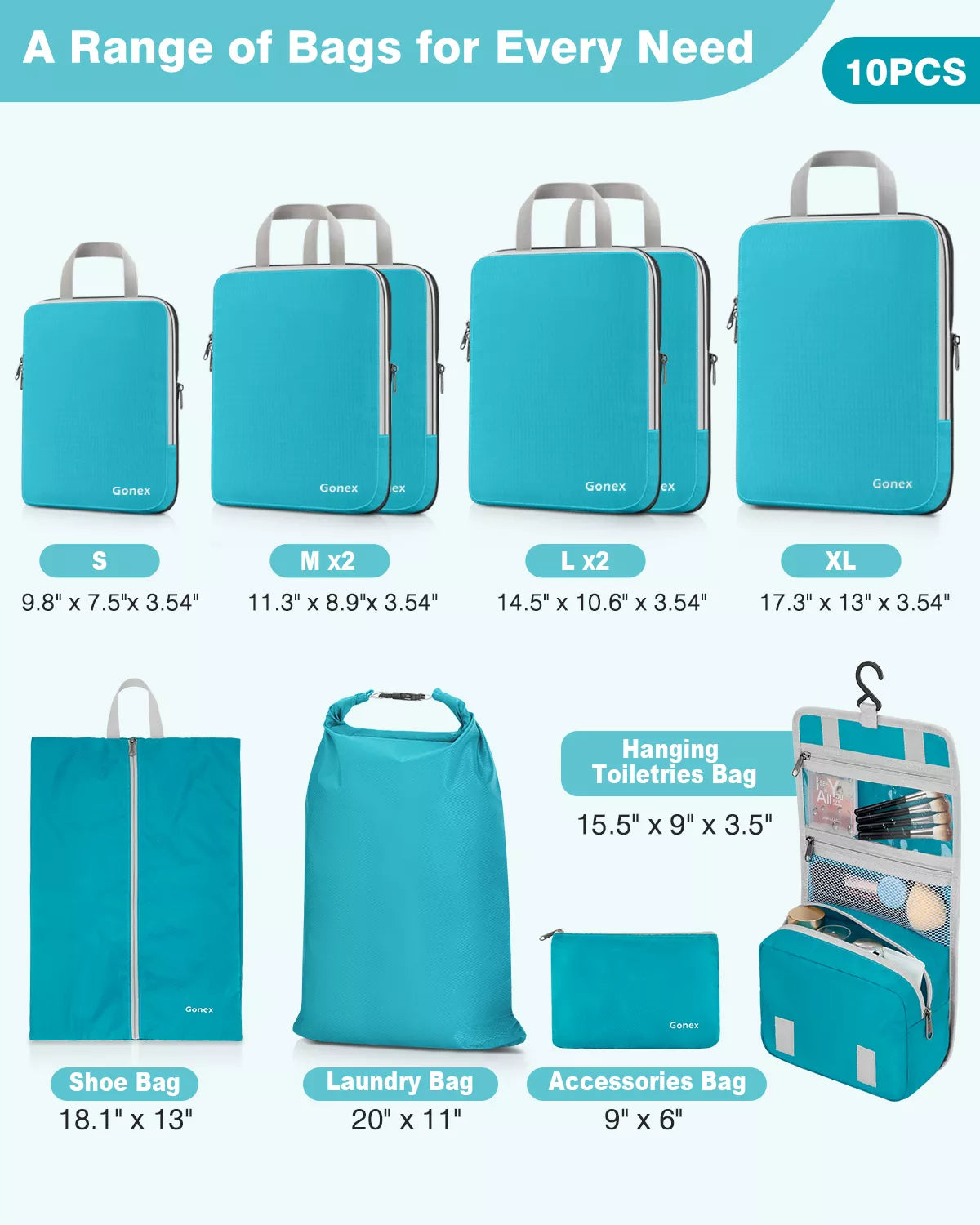 gonex-compression-packing-cube-set-10-pcs-xl-l-m-s-compression-cubes-with-shoe-b image 5