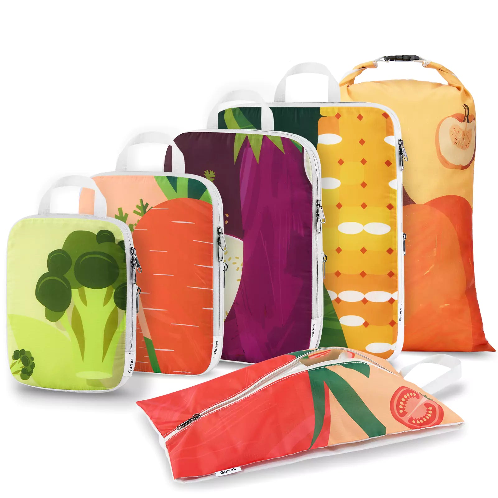 gonex-stylish-veggie-compression-packing-cubes-set-playful-print-double-zipper-o image 2