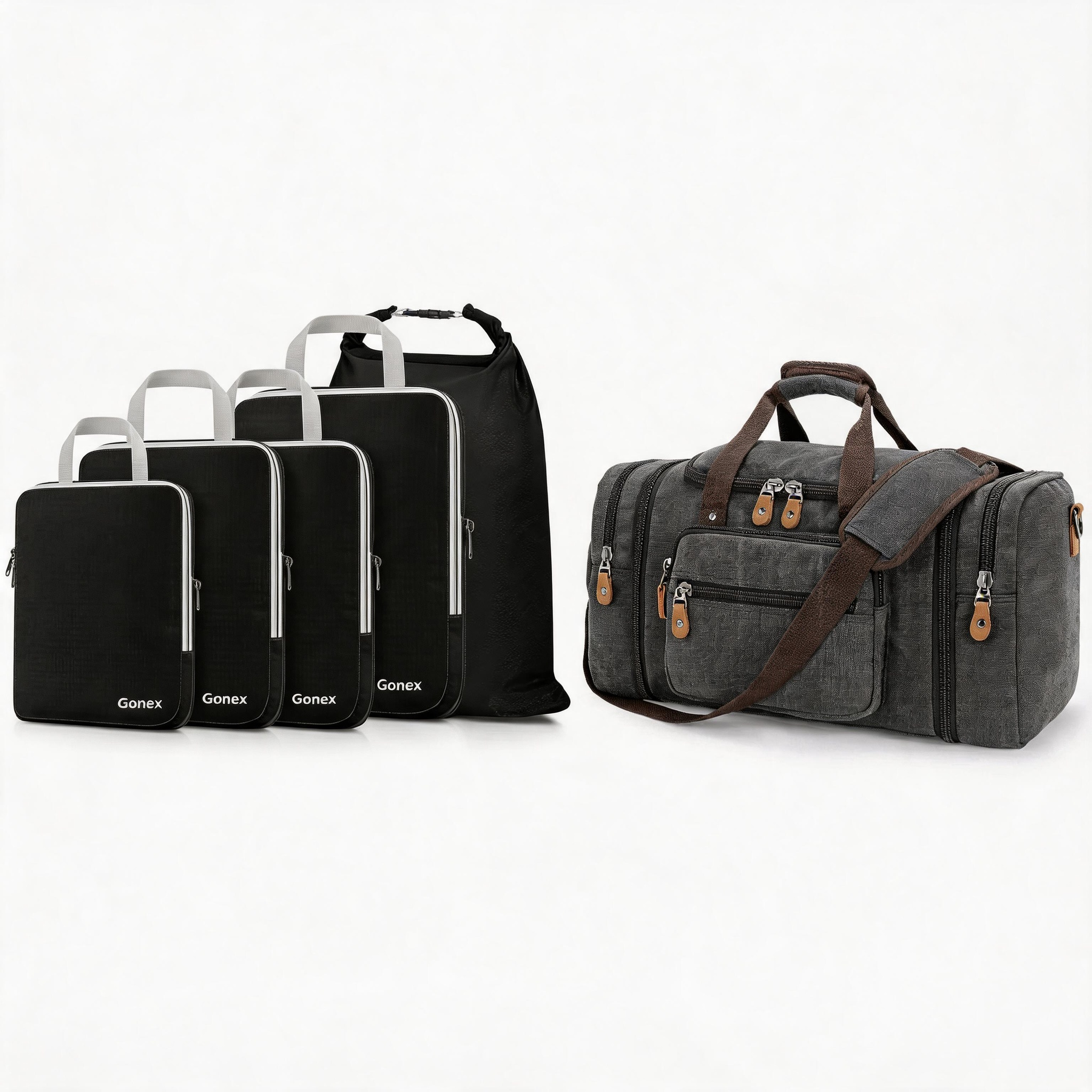 gonex-business-travel-2-piece-set-50l-canvas-duffle-bag-with-5-piece-compression image 1