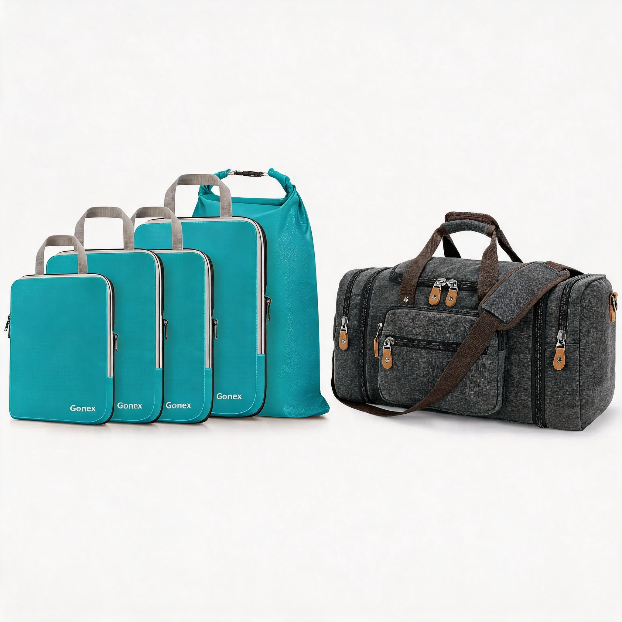 gonex-business-travel-2-piece-set-50l-canvas-duffle-bag-with-5-piece-compression image 2