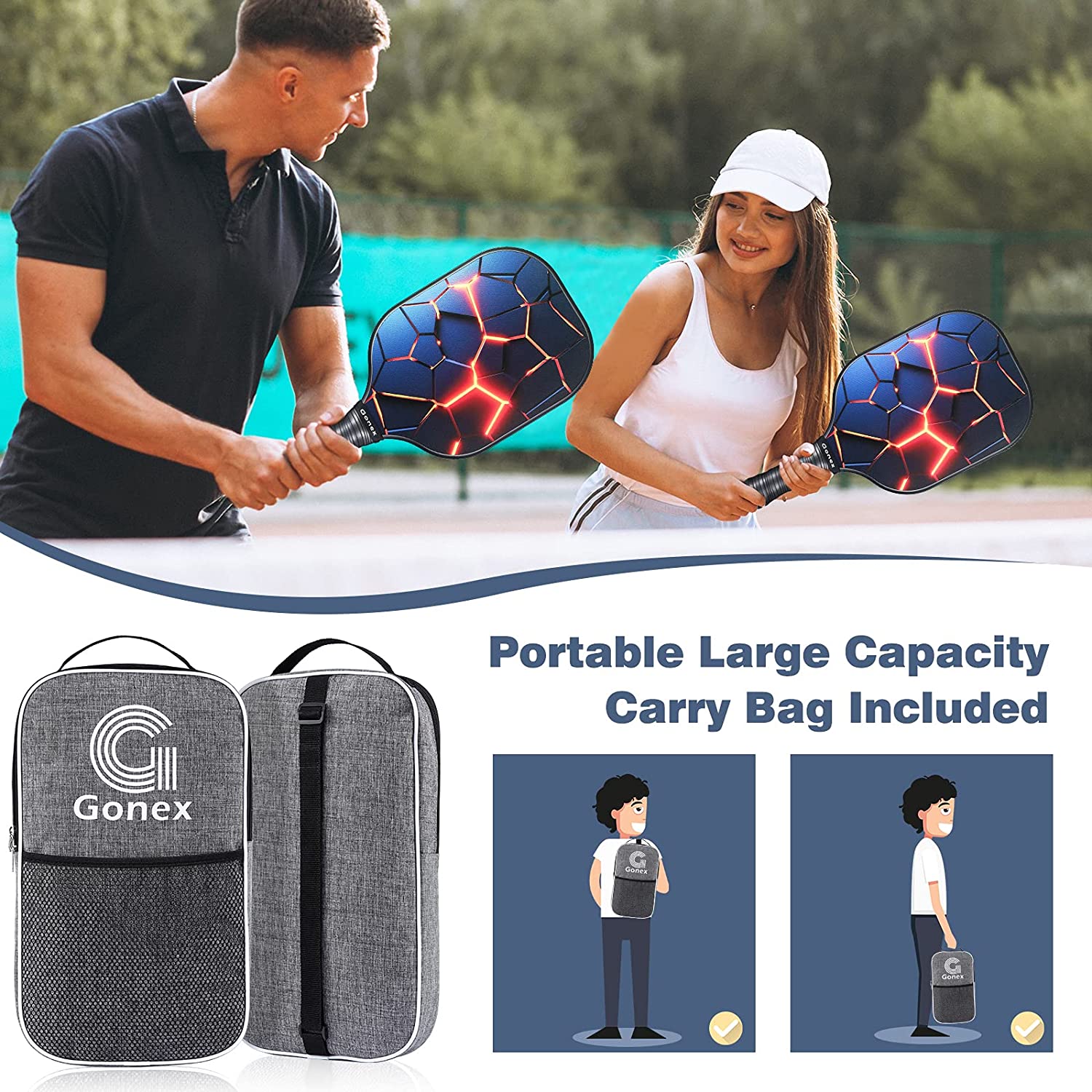 gonex-pickleball-paddles-set-of-4-usapa-approved-graphite-carbon-fiber-paddles-w image 2