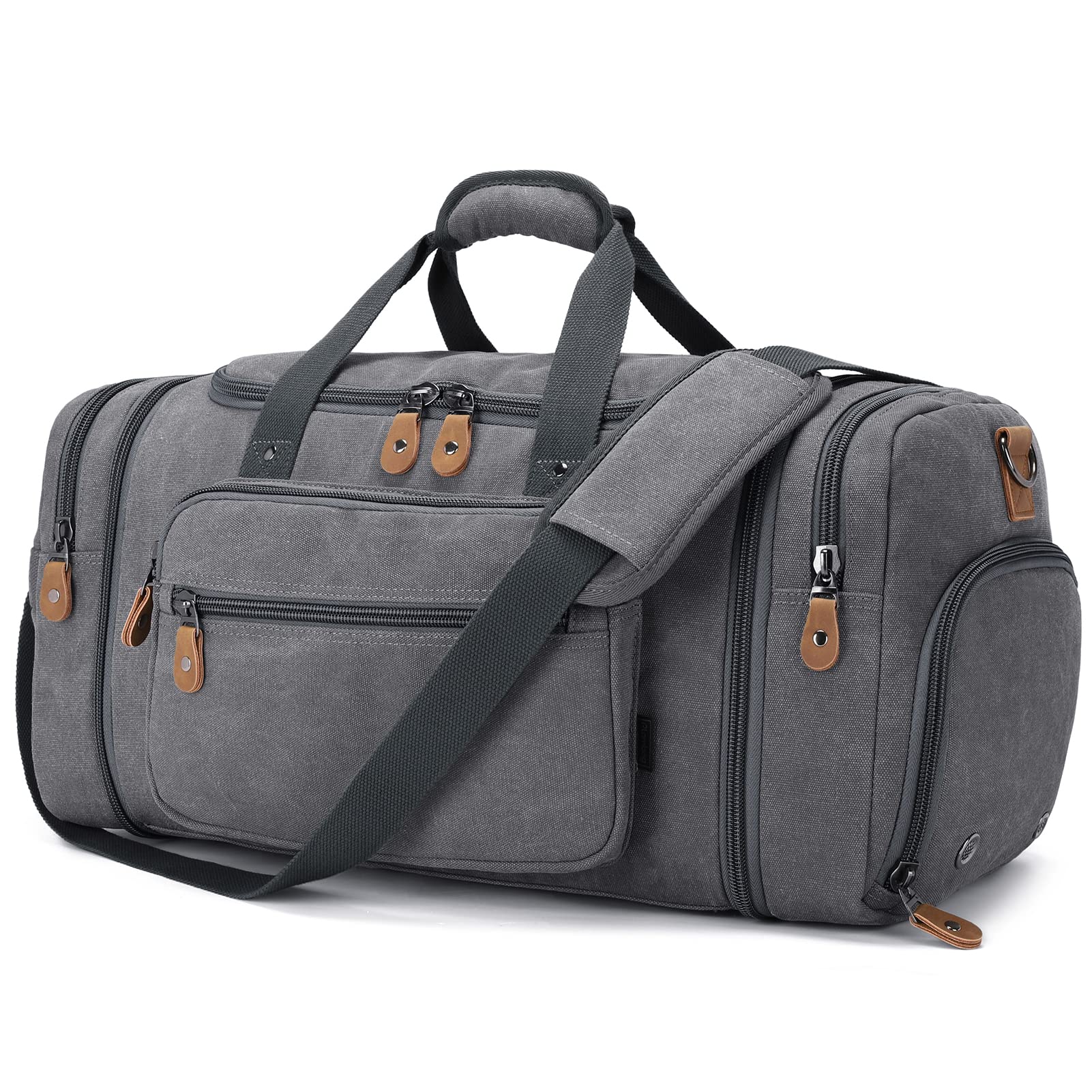 gonex-60l-canvas-duffle-bag-with-shoe-compartment-weekender-travel-duffel-with-l image 5