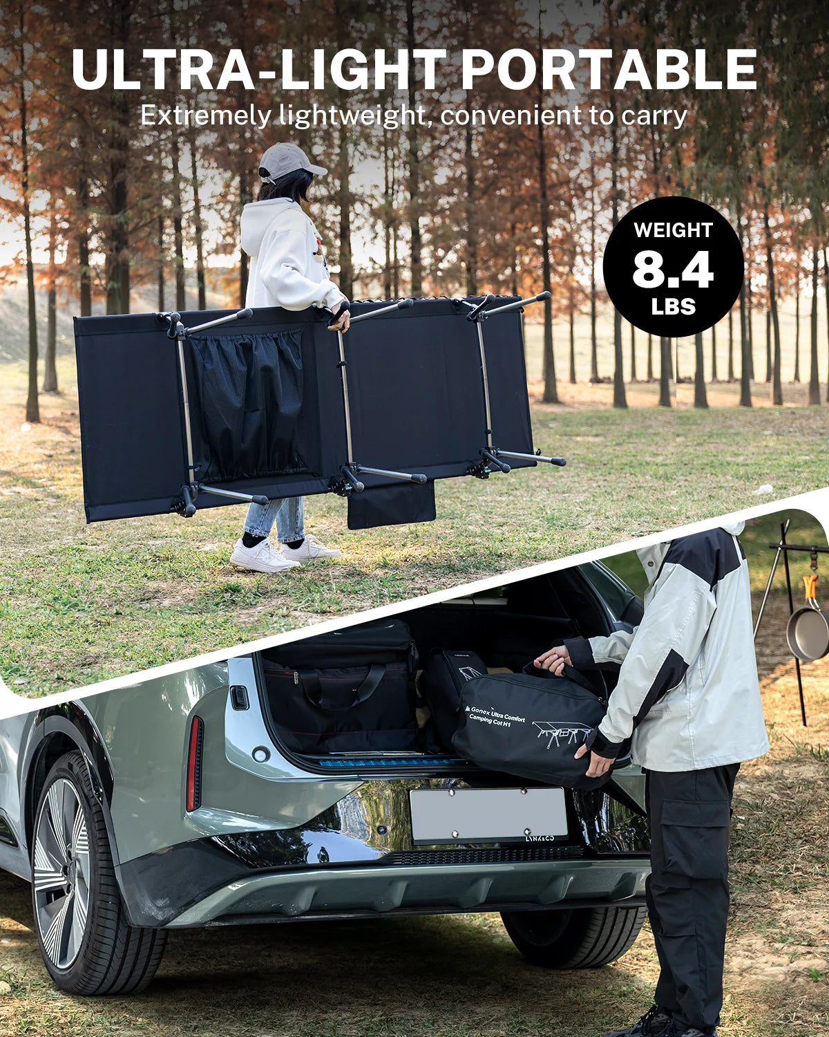 gonex-2-in-1-ultralight-folding-camping-cot-with-leg-extenders-7075-aluminum-350 image 6