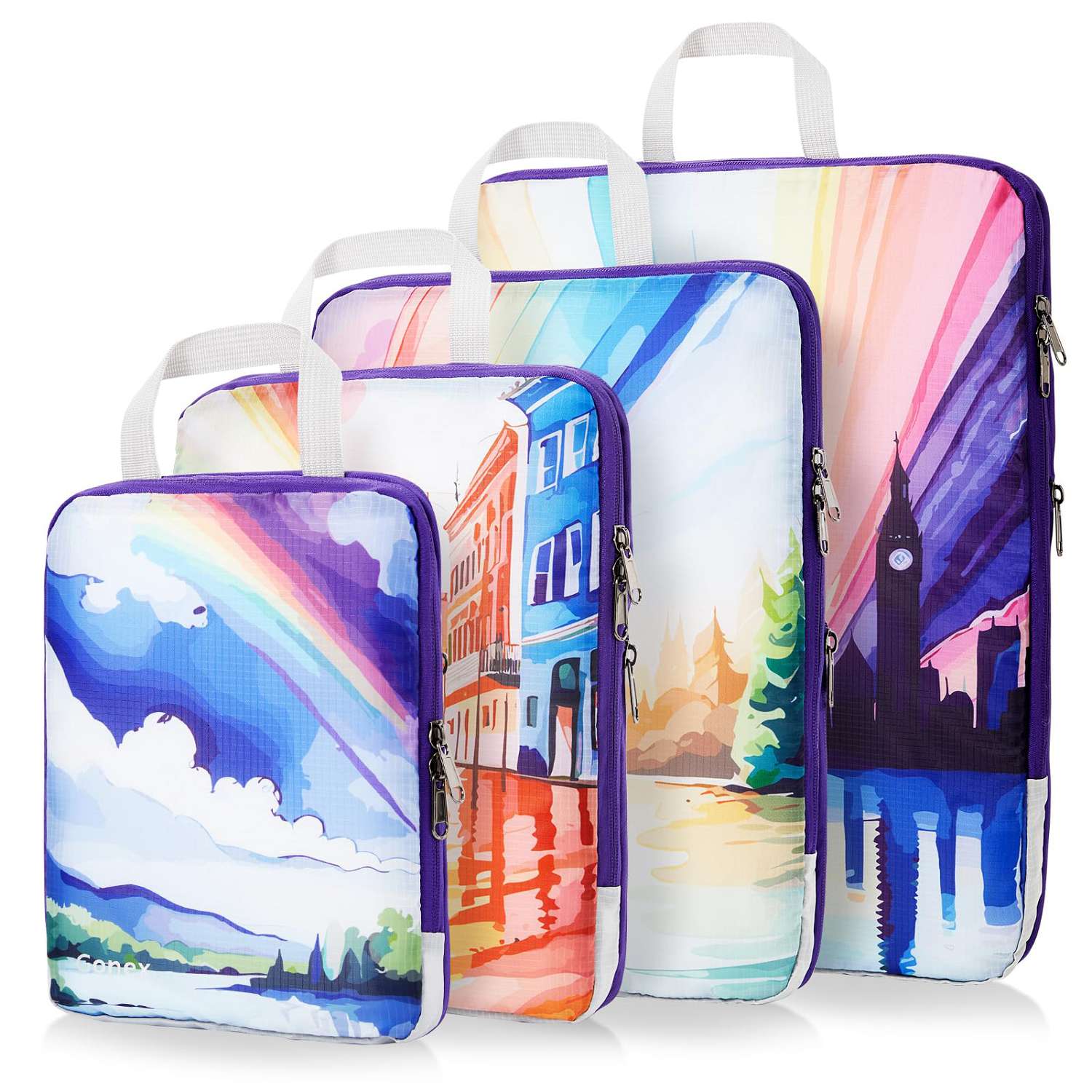 gonex-rainbow-compression-packing-cubes-4-piece-set-double-zip-space-saving-lugg image 1