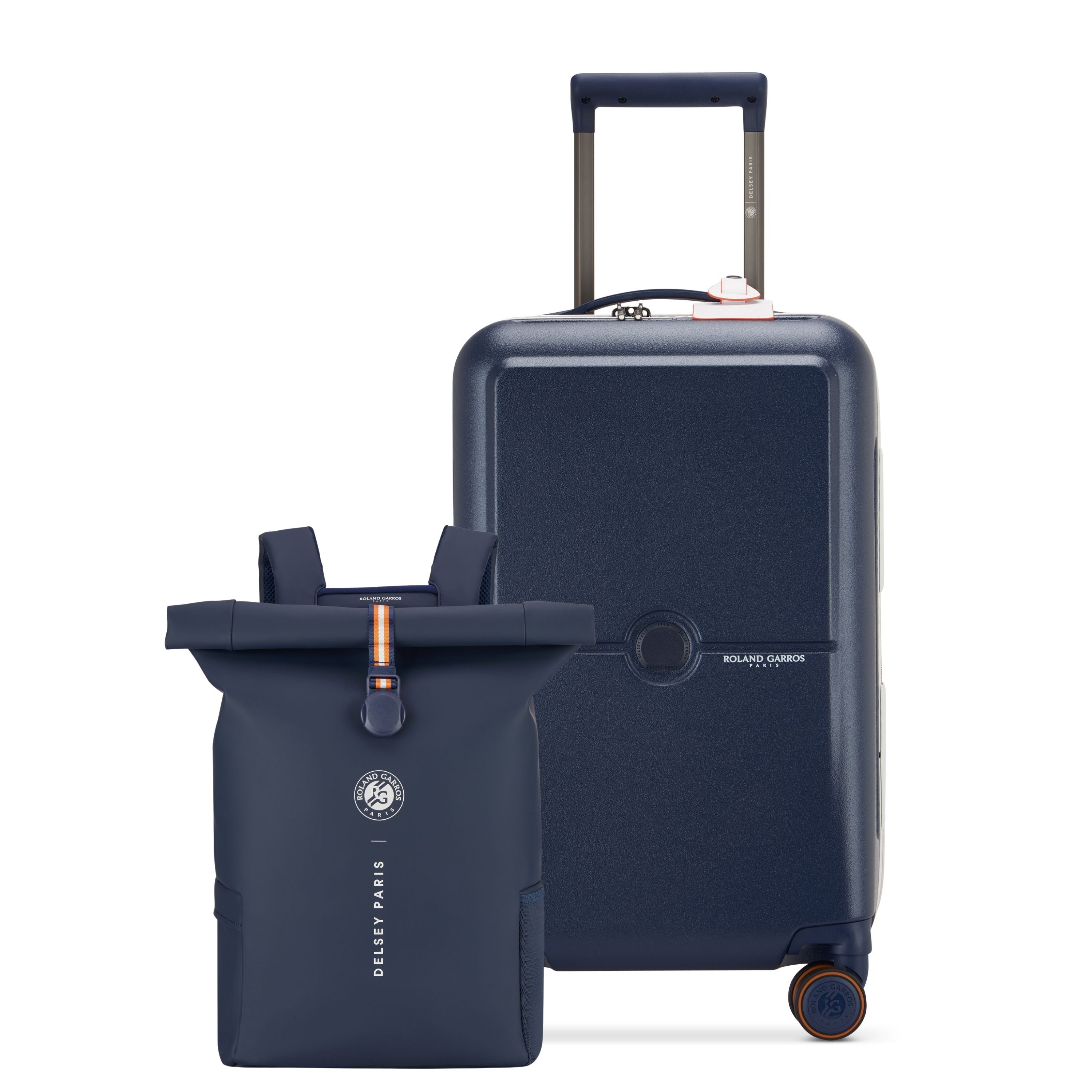 delsey-roland-garros-courtside-set-carry-on-spinner-rolltop-backpack-luggage-set image 1