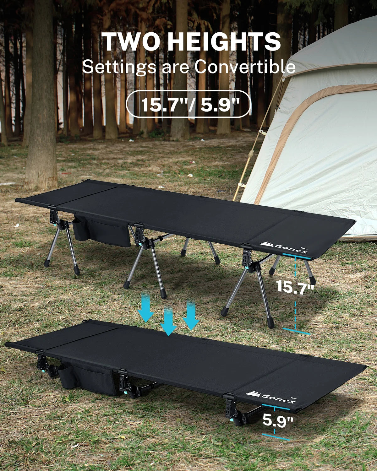 gonex-2-in-1-ultralight-folding-camping-cot-with-leg-extenders-7075-aluminum-350 image 2