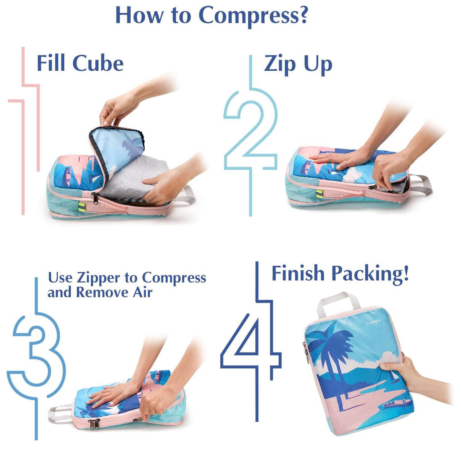 gonex-beach-compression-packing-cubes-4-piece-water-repellent-space-saving-organ image 2