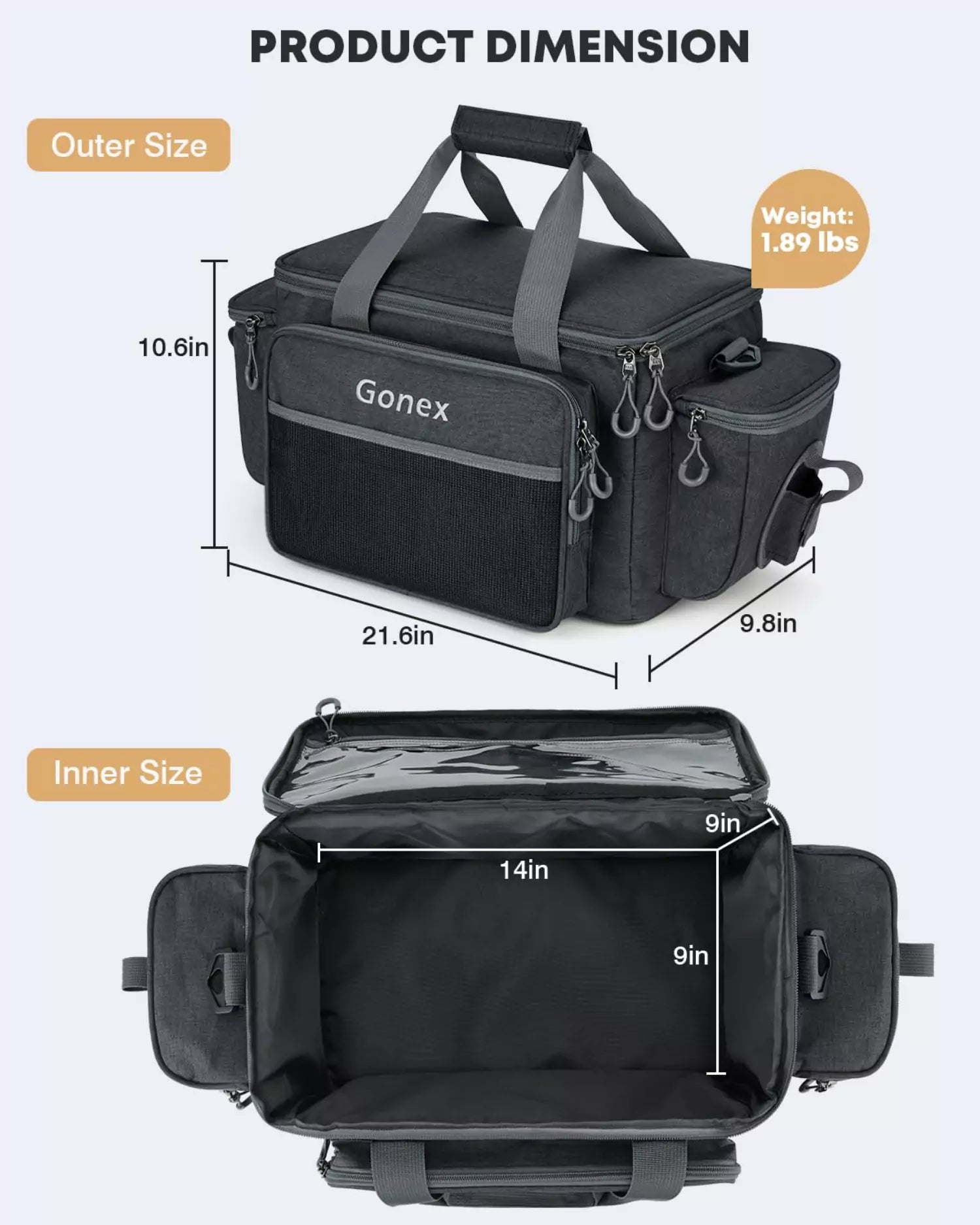gonex-fishing-tackle-bag-with-large-front-pocket-8-pocket-multi-compartment-gear image 3