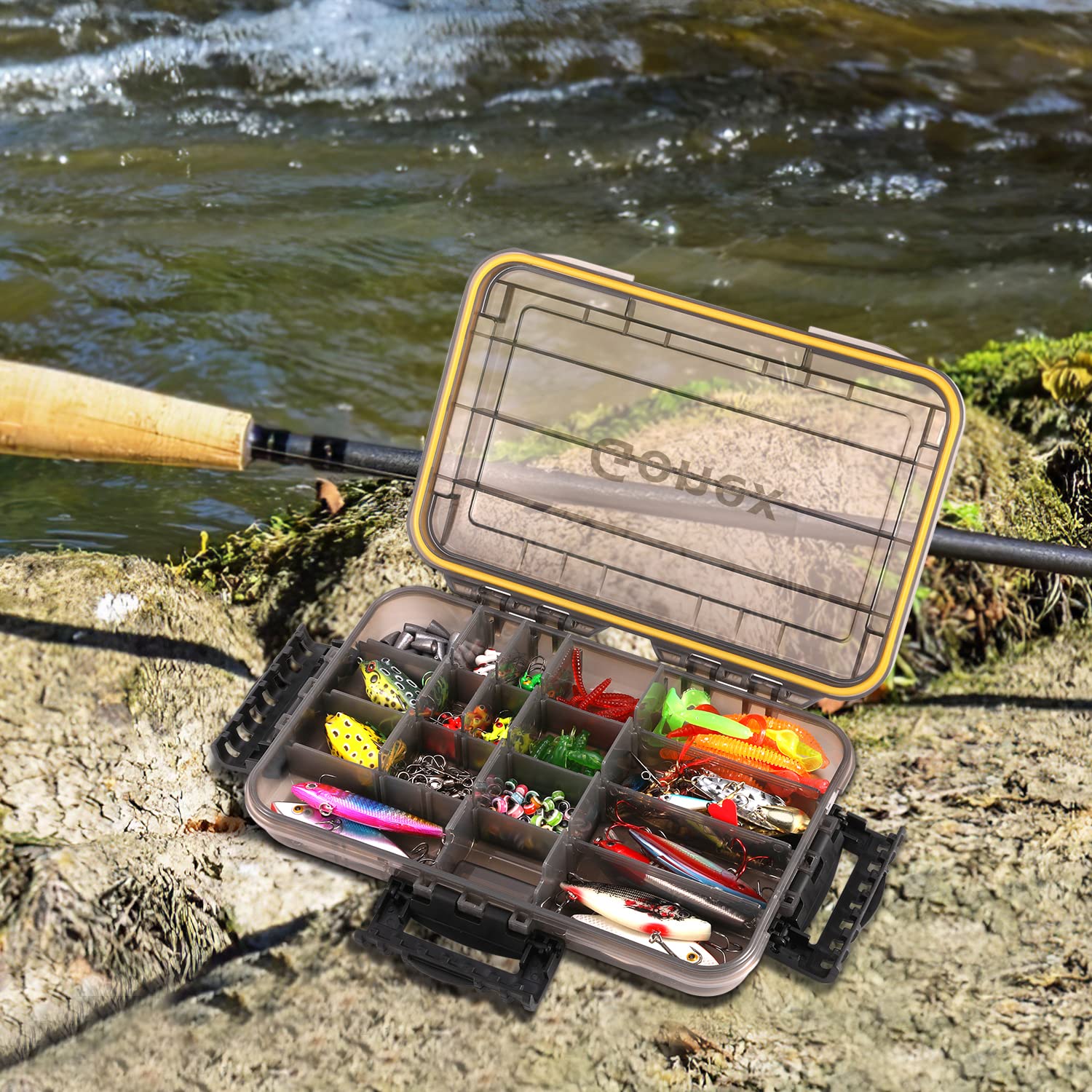 gonex-waterproof-tackle-box-3600-sealed-lid-fishing-tray-storage-with-cam-action image 6