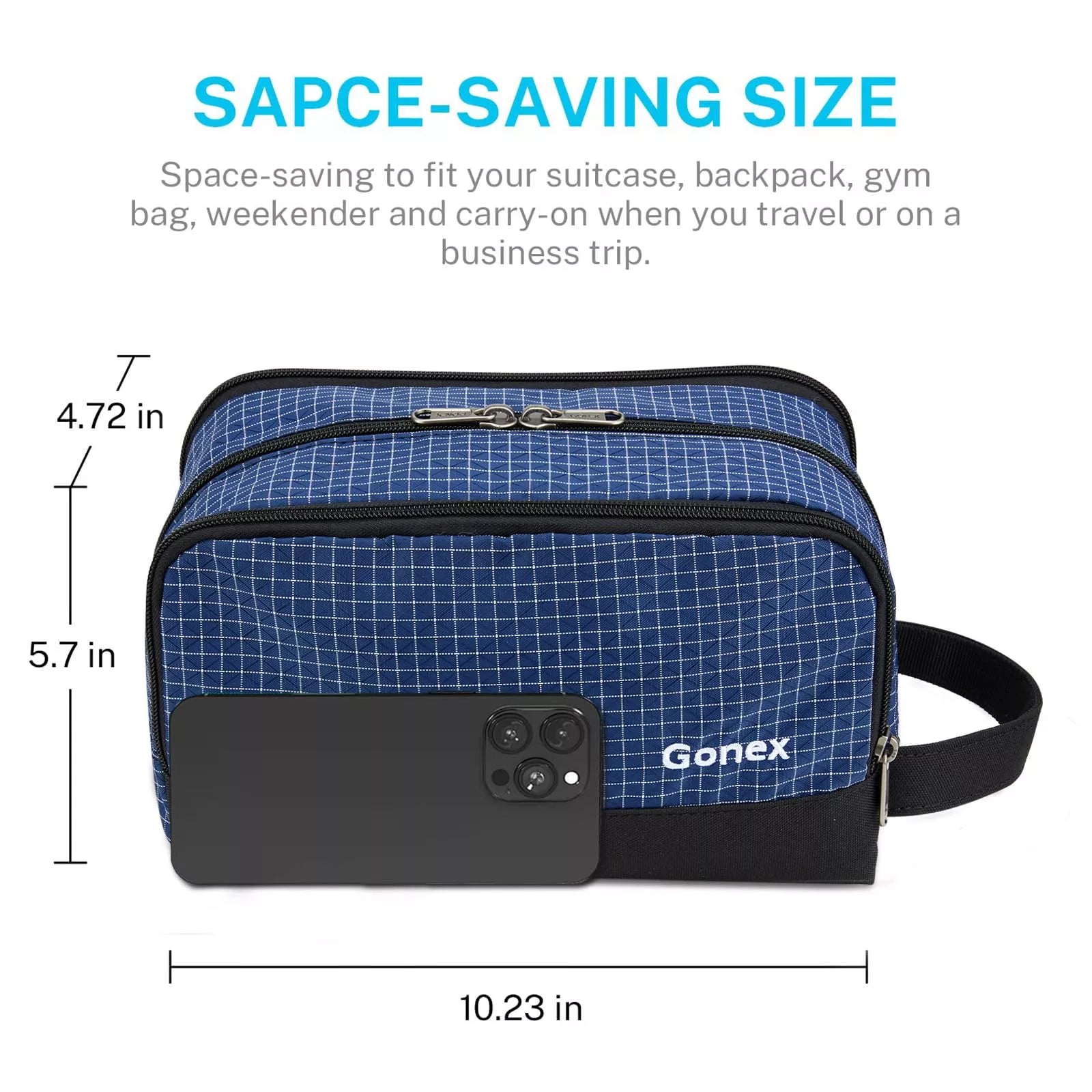 gonex-checkered-travel-toiletry-bag-water-resistant-nylon-dopp-kit-with-breathab image 8
