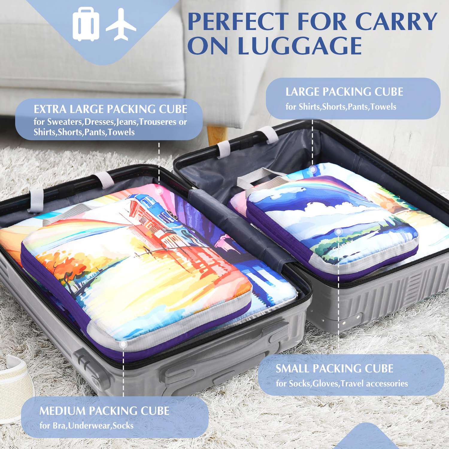 gonex-rainbow-compression-packing-cubes-4-piece-set-double-zip-space-saving-lugg image 5