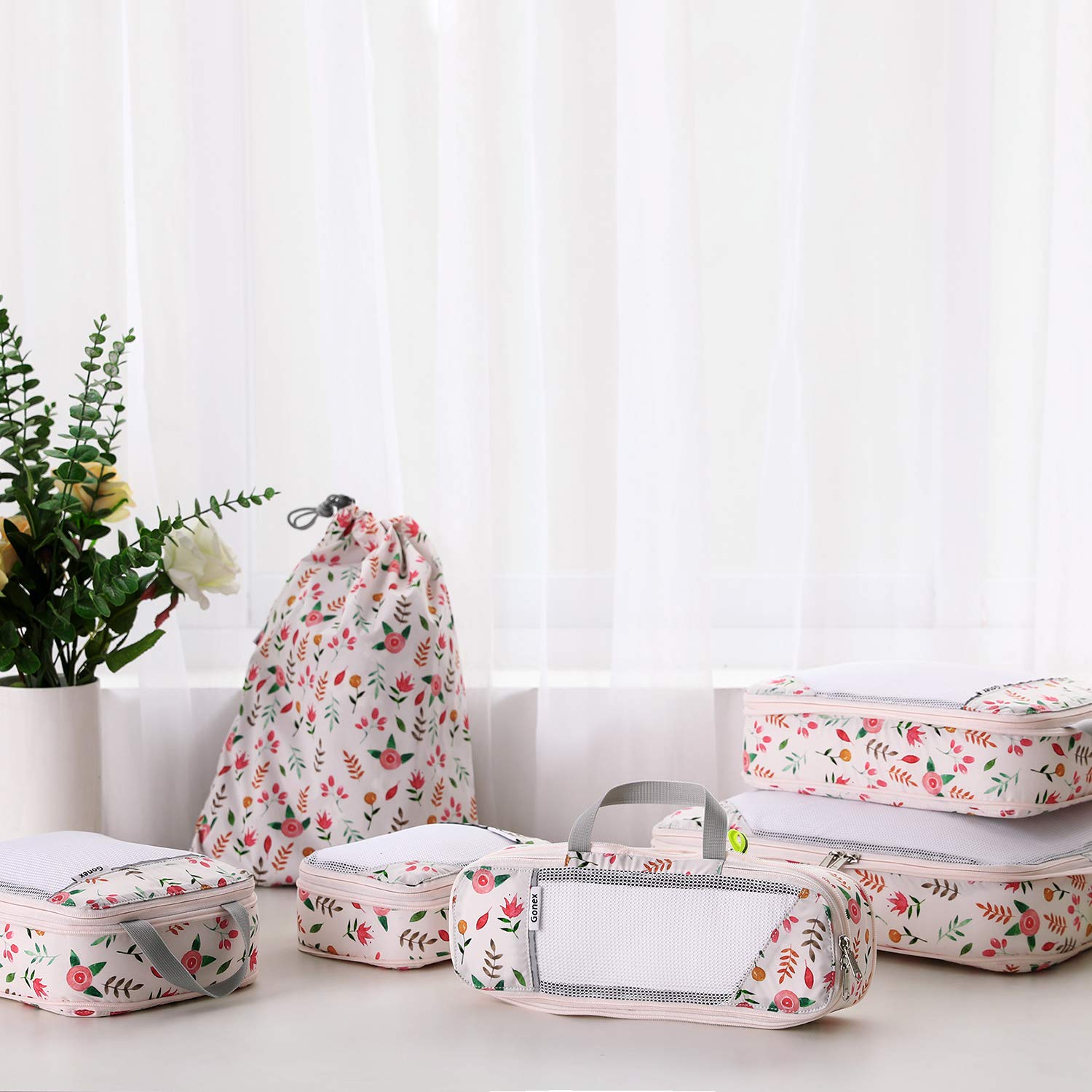 gonex-floral-compression-packing-cubes-6-piece-set-with-laundry-bag-water-repell image 6