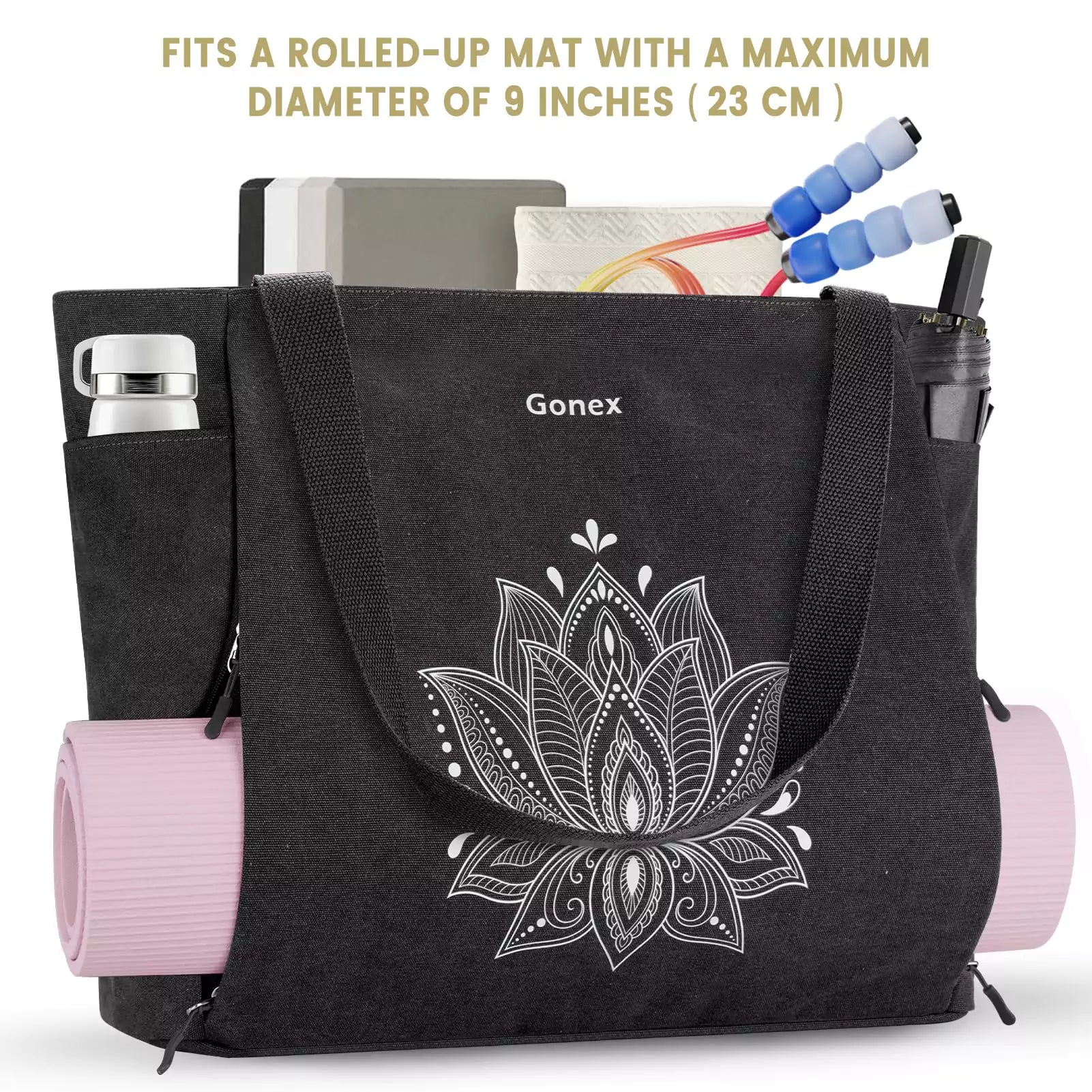 gonex-yoga-mat-bag-xl-full-zip-tote-with-multi-pockets-and-external-mat-pocket image 6