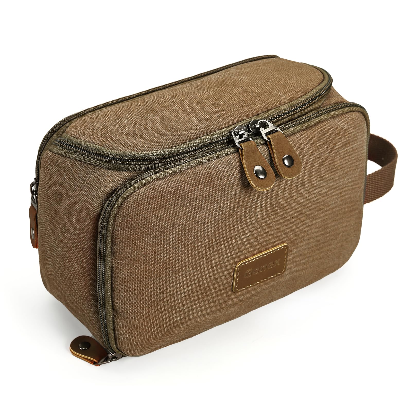 gonex-travel-toiletry-bag-for-men-water-resistant-canvas-dopp-kit-with-leather-z image 4