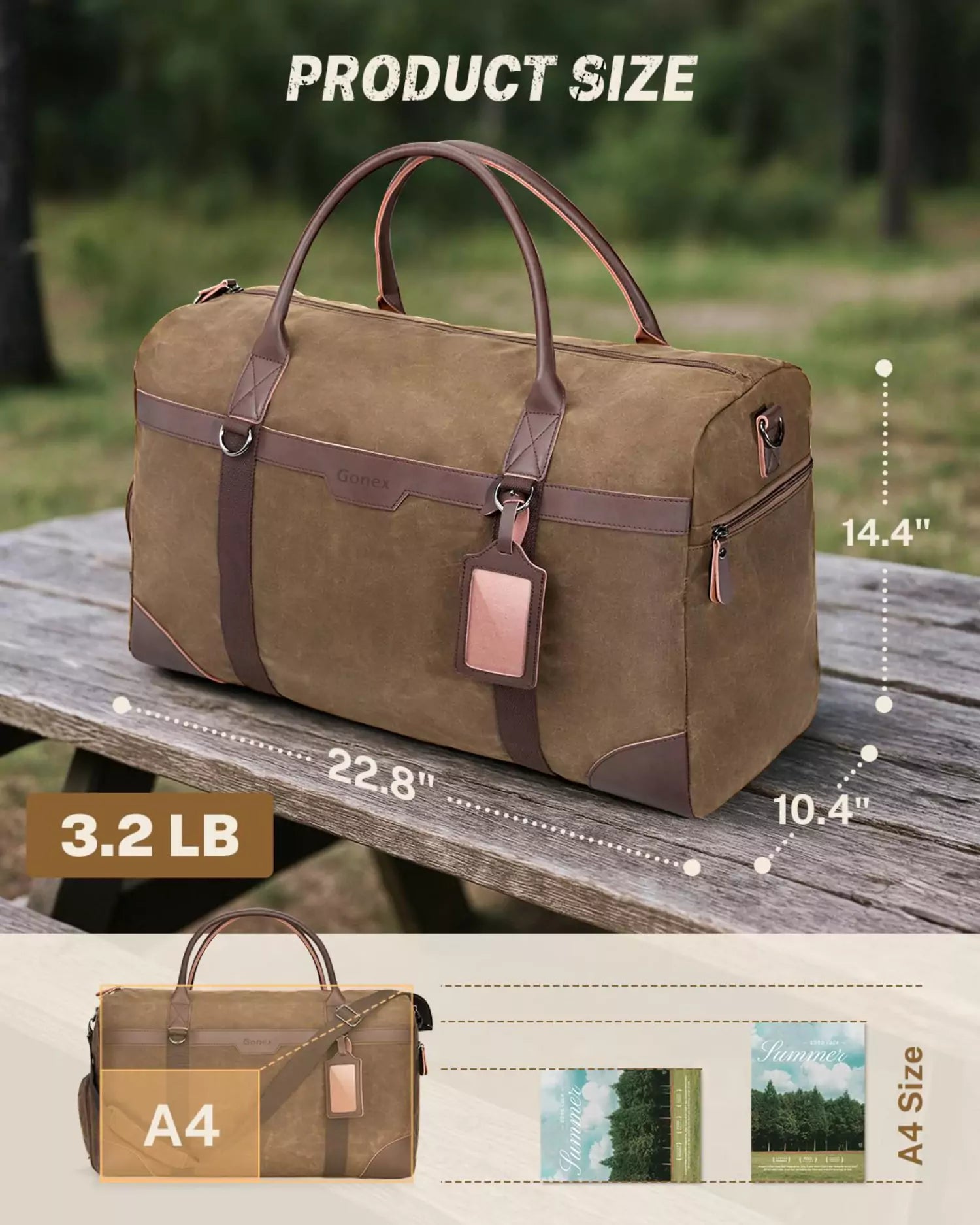 gonex-55l-waxed-canvas-duffle-bag-with-shoes-compartment-water-resistant-weekend image 6