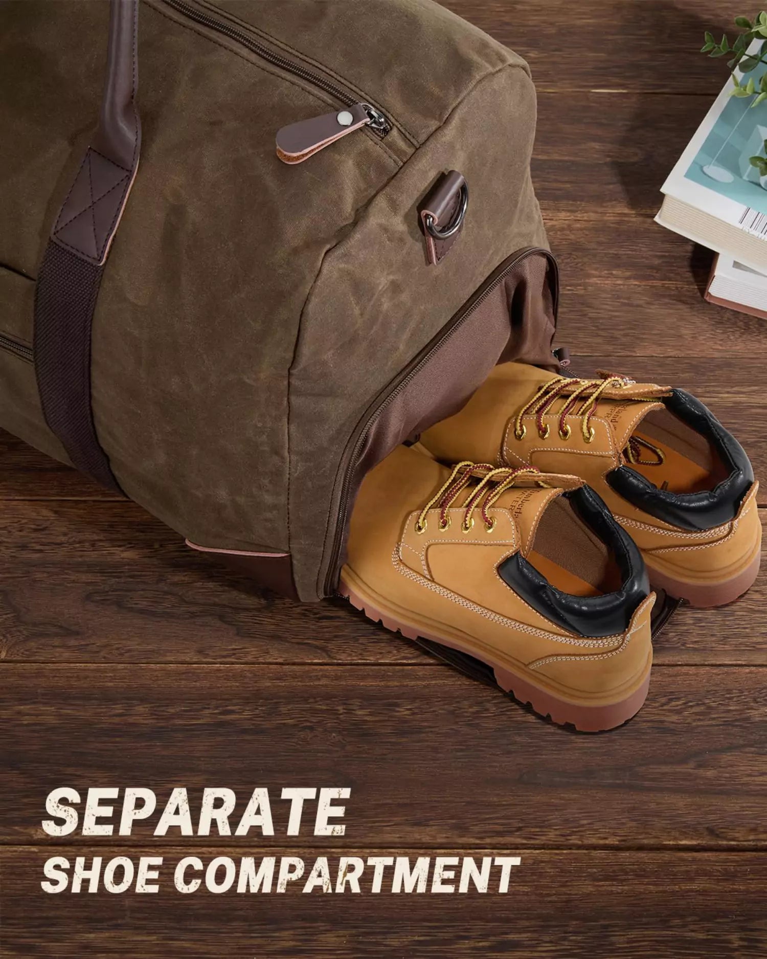 gonex-55l-waxed-canvas-duffle-bag-with-shoes-compartment-water-resistant-weekend image 3
