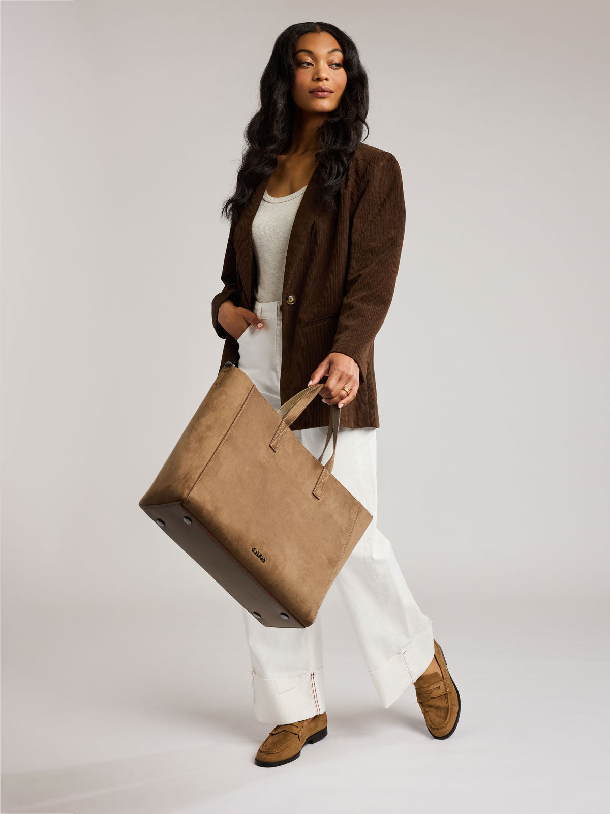 calpak-haven-15-laptop-tote-bag-in-vegan-suede-removable-laptop-sleeve-work-tote image 2