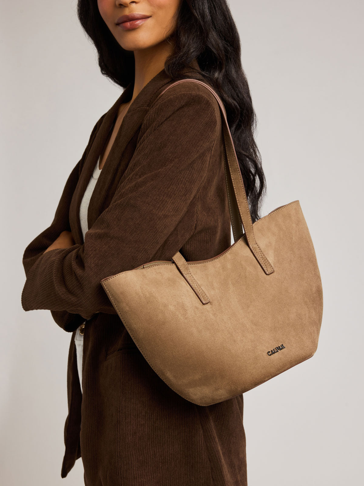 calpak-haven-tulip-tote-in-vegan-suede-sculpted-work-tote-with-interior-pockets- image 2