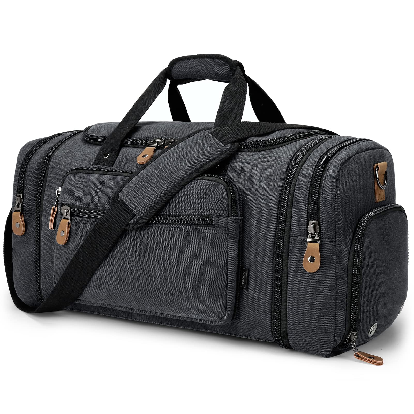 gonex-60l-canvas-duffle-bag-with-shoe-compartment-weekender-travel-duffel-with-l image 1