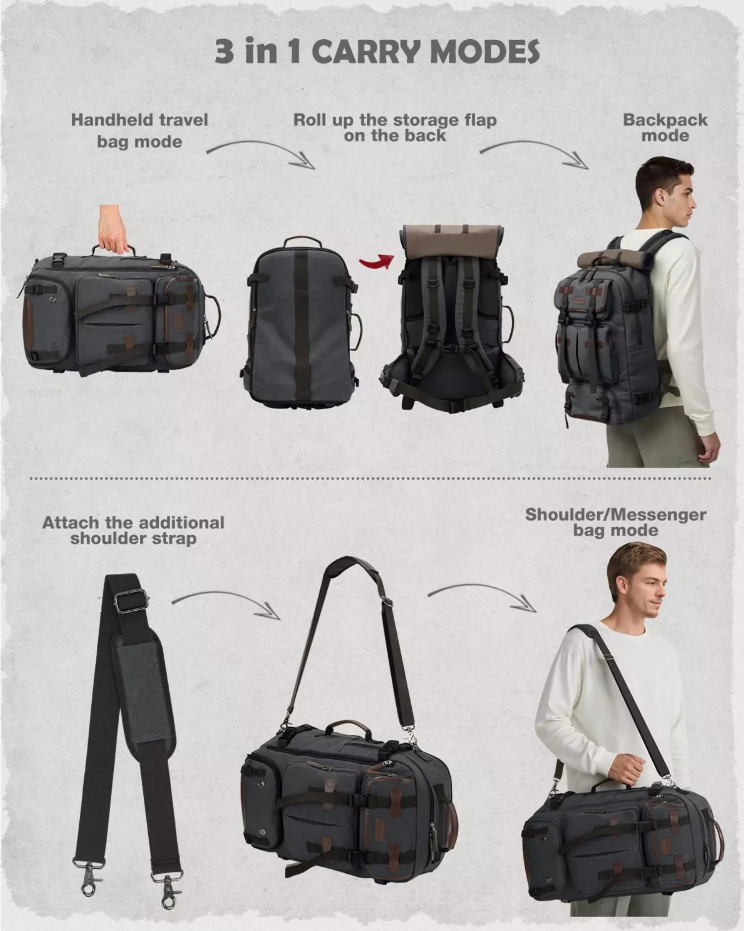 gonex-vintage-canvas-backpack-3-in-1-convertible-travel-bag-expandable-40l-to-45 image 7