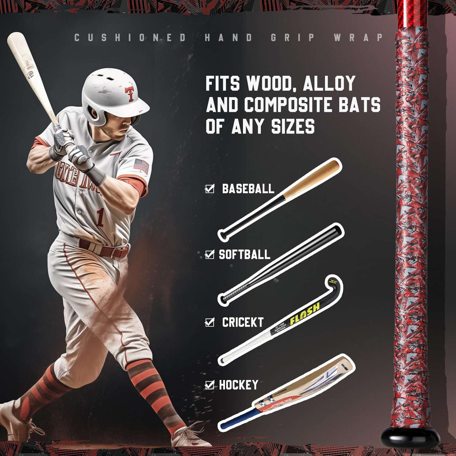 gonex-baseball-bat-grip-tape-red-black-graffiti-non-slip-grip-wrap-40-1-in-all-w image 7