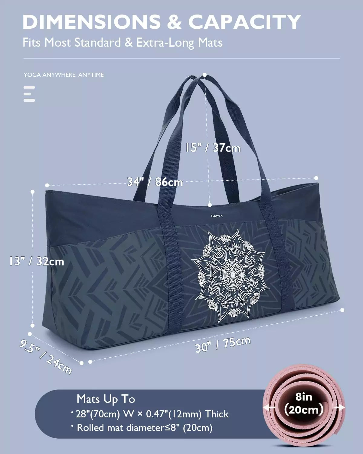 gonex-extra-large-yoga-mat-bag-roomy-canvas-carrier-with-patterned-design-fits-1 image 6