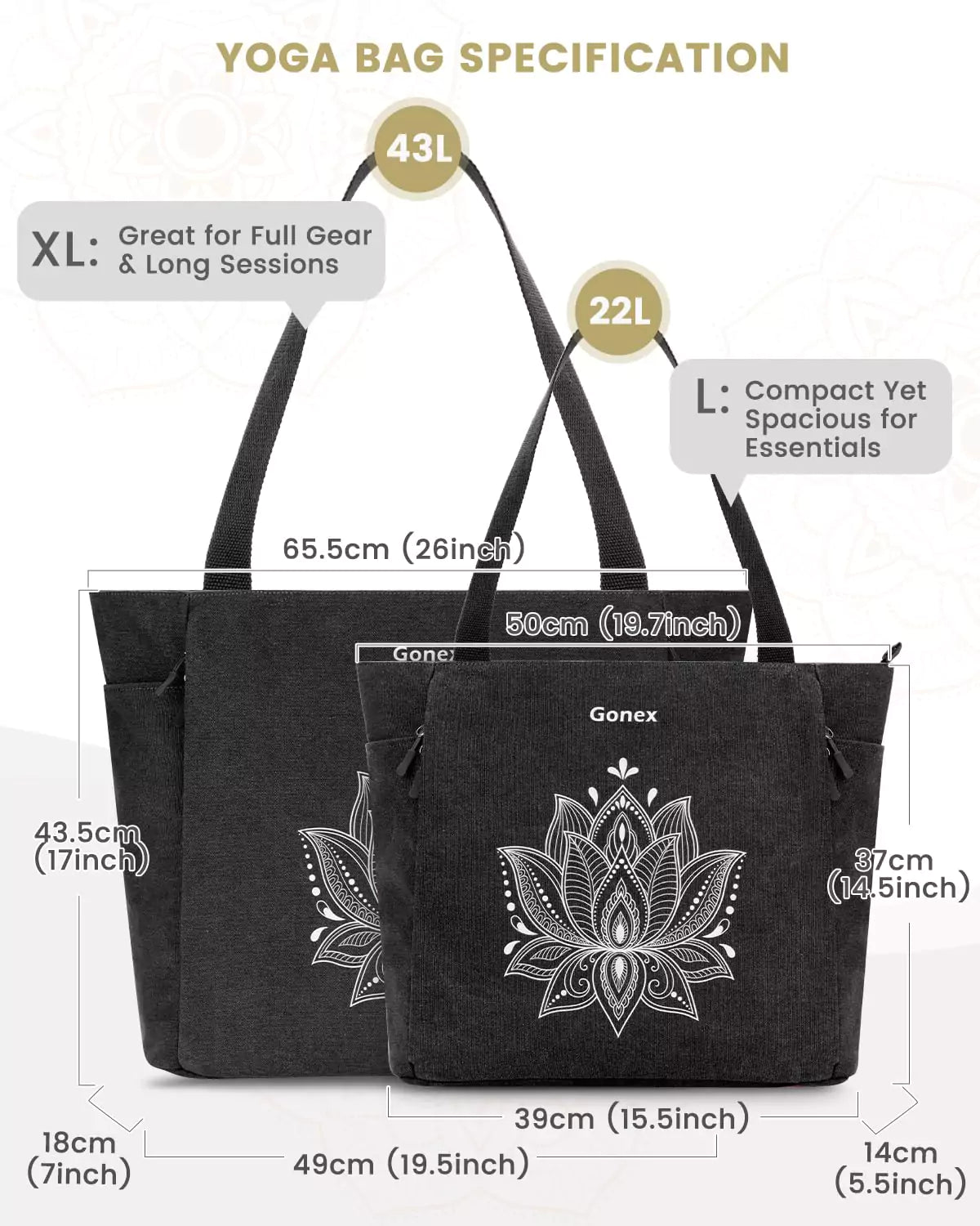 gonex-yoga-mat-bag-xl-full-zip-tote-with-multi-pockets-and-external-mat-pocket image 5