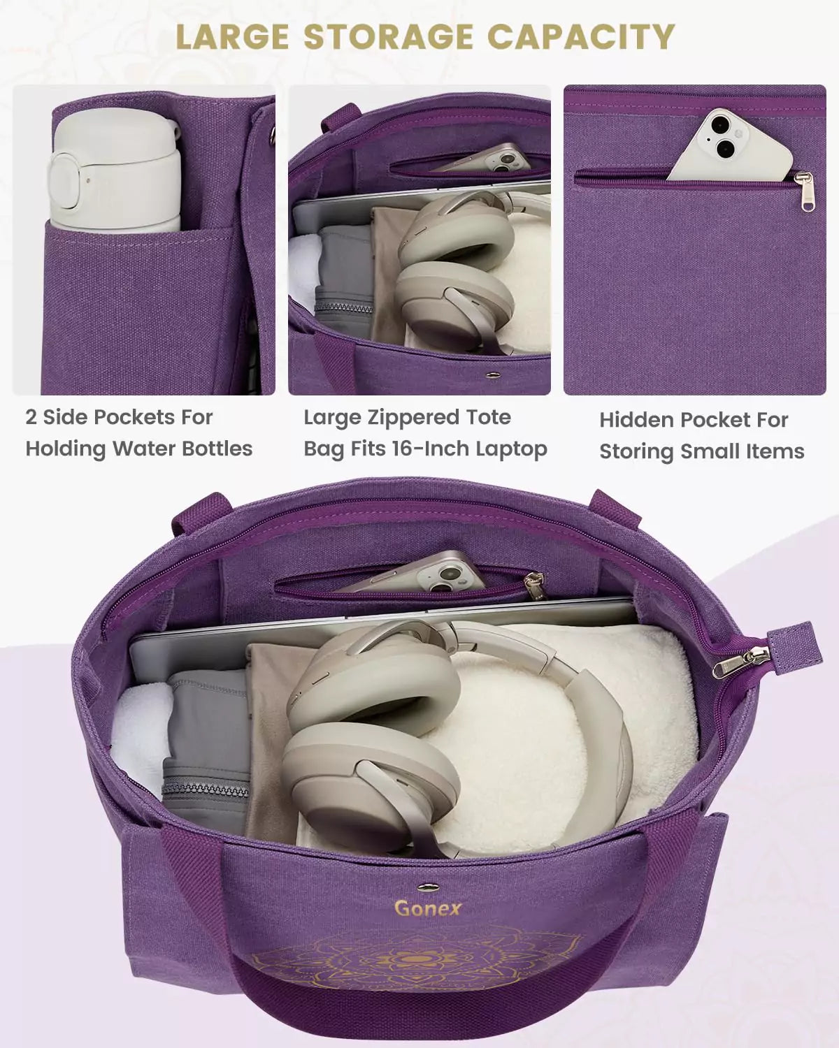 gonex-canvas-yoga-mat-bag-large-unfold-flat-tote-with-multiple-pockets-fits-stan image 7