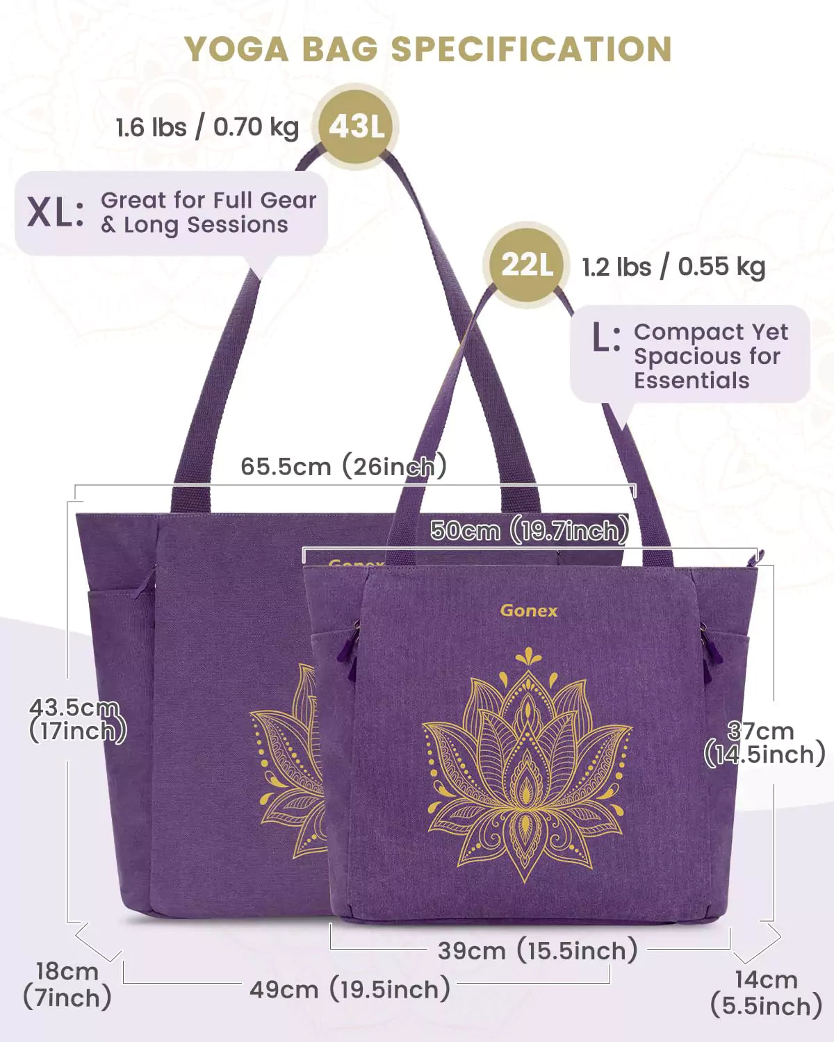 gonex-large-yoga-mat-bag-with-full-zipper-dedicated-mat-compartment-tote-for-6mm image 5