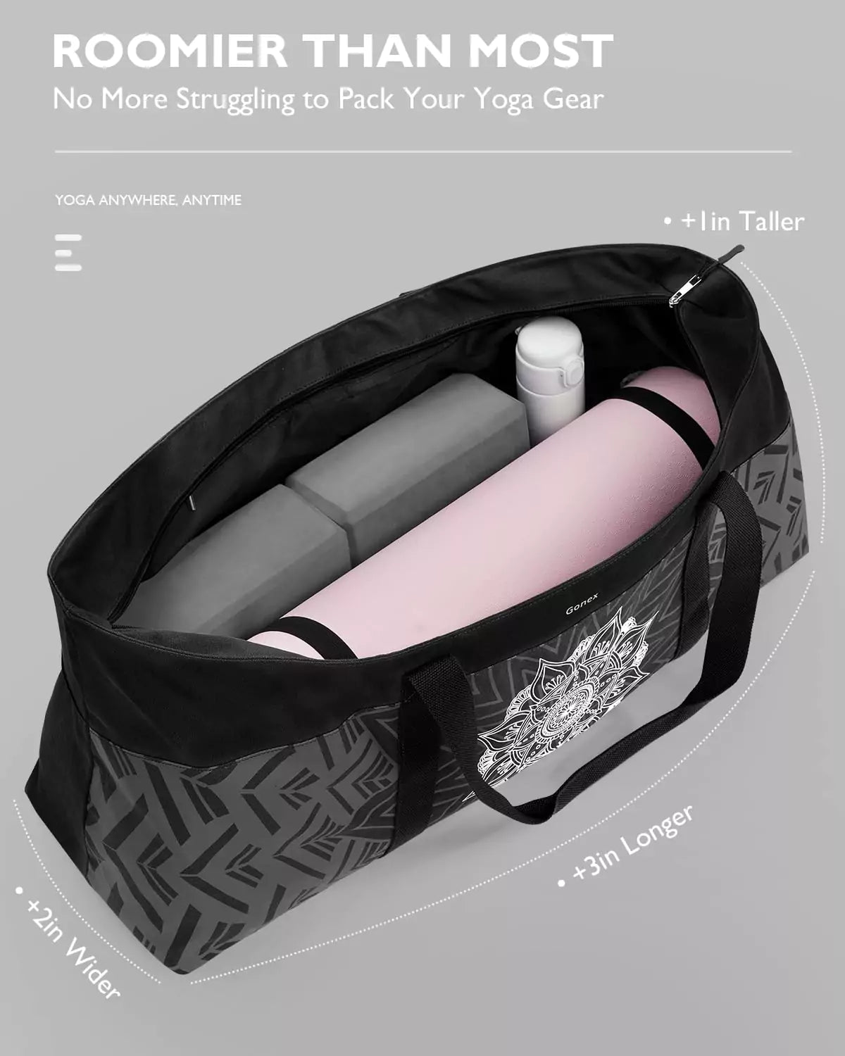 gonex-extra-large-yoga-mat-bag-roomy-canvas-carrier-with-patterned-design-fits-1 image 4