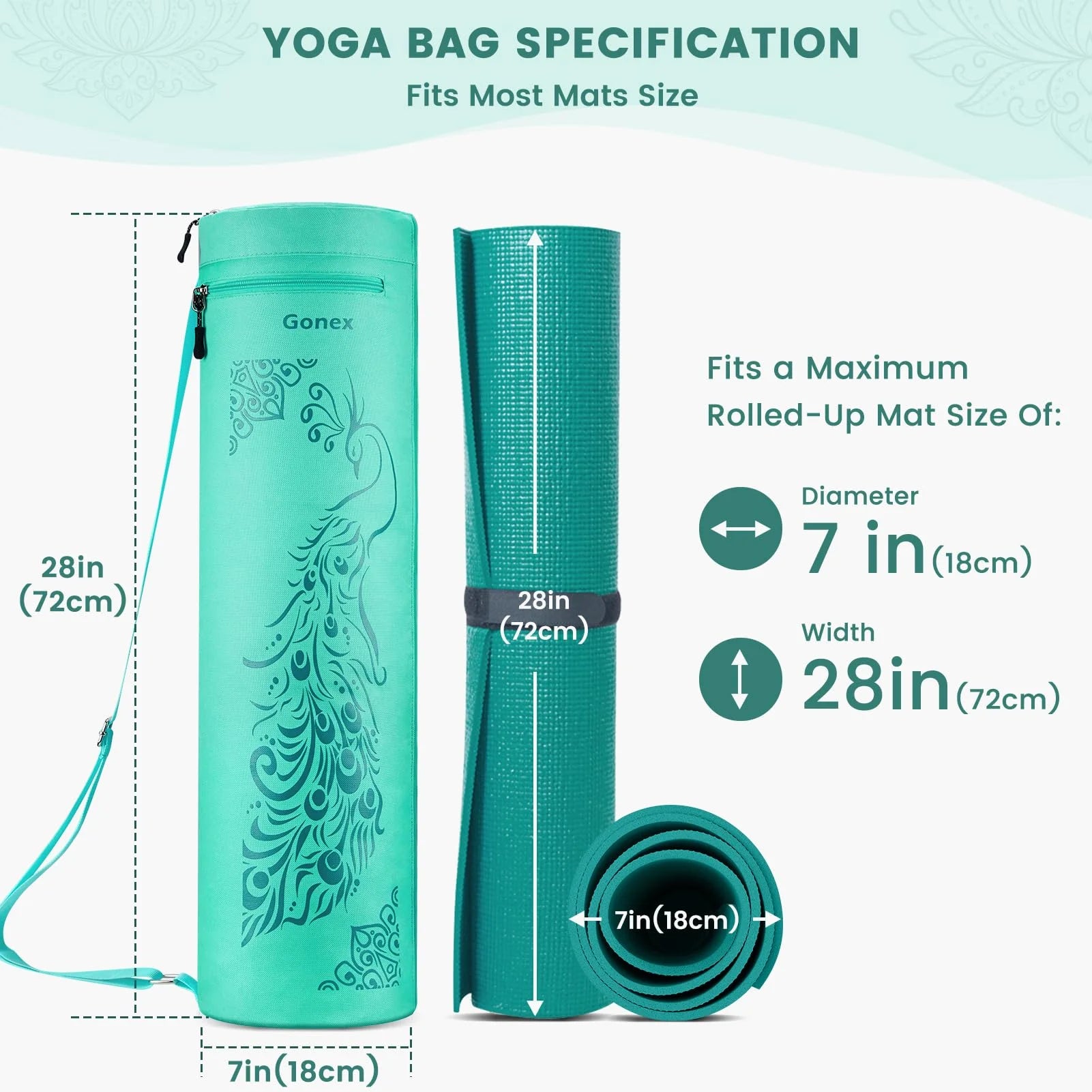 gonex-yoga-mat-bag-with-peacock-pattern-water-resistant-600d-oxford-cloth-carrie image 7
